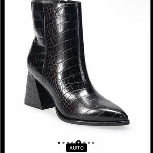 Black Croc-Embossed Ankle Boots
